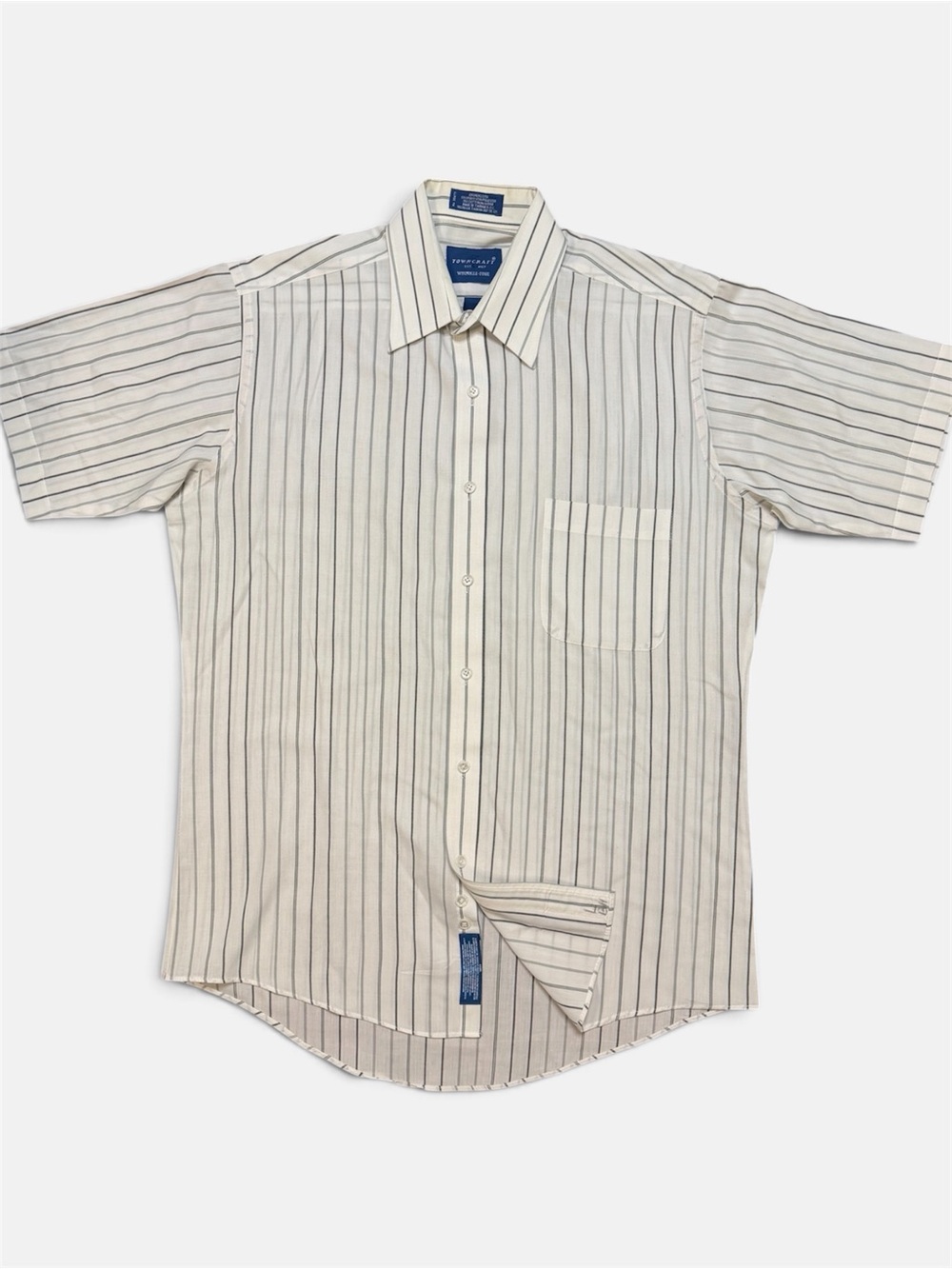 Towncraft White Short Sleeve Button-Down Shirt with Black Pinstripes sz. 15 neck
